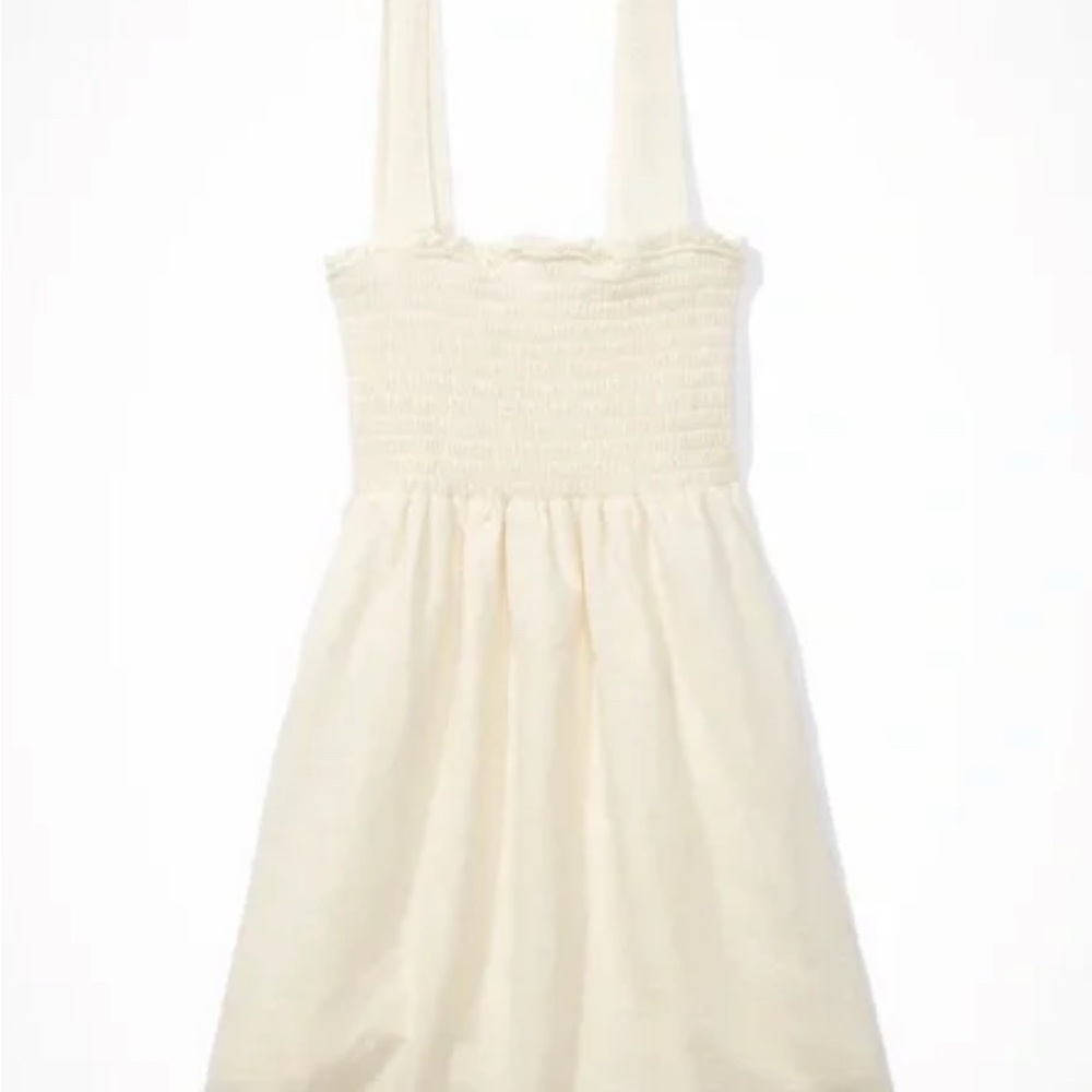 American Eagle Outfitters Cream Smocked Babydoll Dress - Large